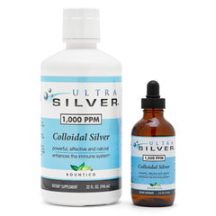 Front view of Ultra Silver Colloidal Silver 1,000 PPM 32 oz bottle