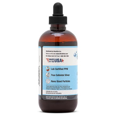 Back label of Ultra Silver Colloidal Silver 8 oz bottle