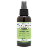Front view of Ultra Silver Colloidal Silver 4 oz bottle with fine mist spray