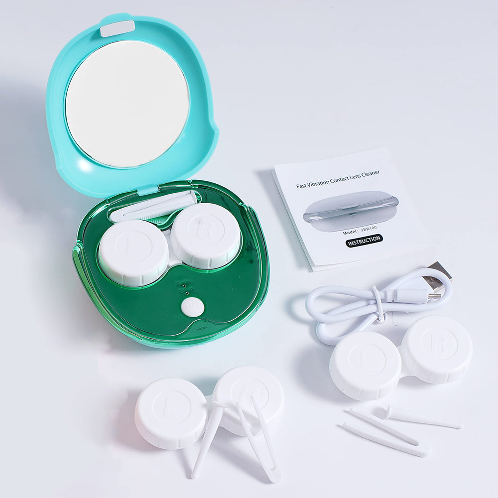 Lenses inside cleaning container undergoing ultrasonic cleaning