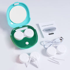 Lenses inside cleaning container undergoing ultrasonic cleaning