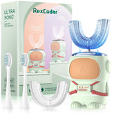 Ultrasonic Kid's U-Shaped Toothbrush with cartoon astronaut design in green for ages 2-6