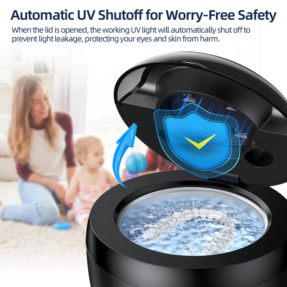 One-button control for cleaning dentures, braces, and tools