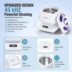 3 cleaning modes buttons and compact white appliance