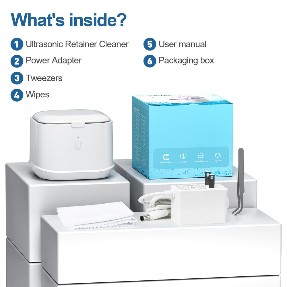 Cleans retainers, aligners, night guards, braces and jewelry
