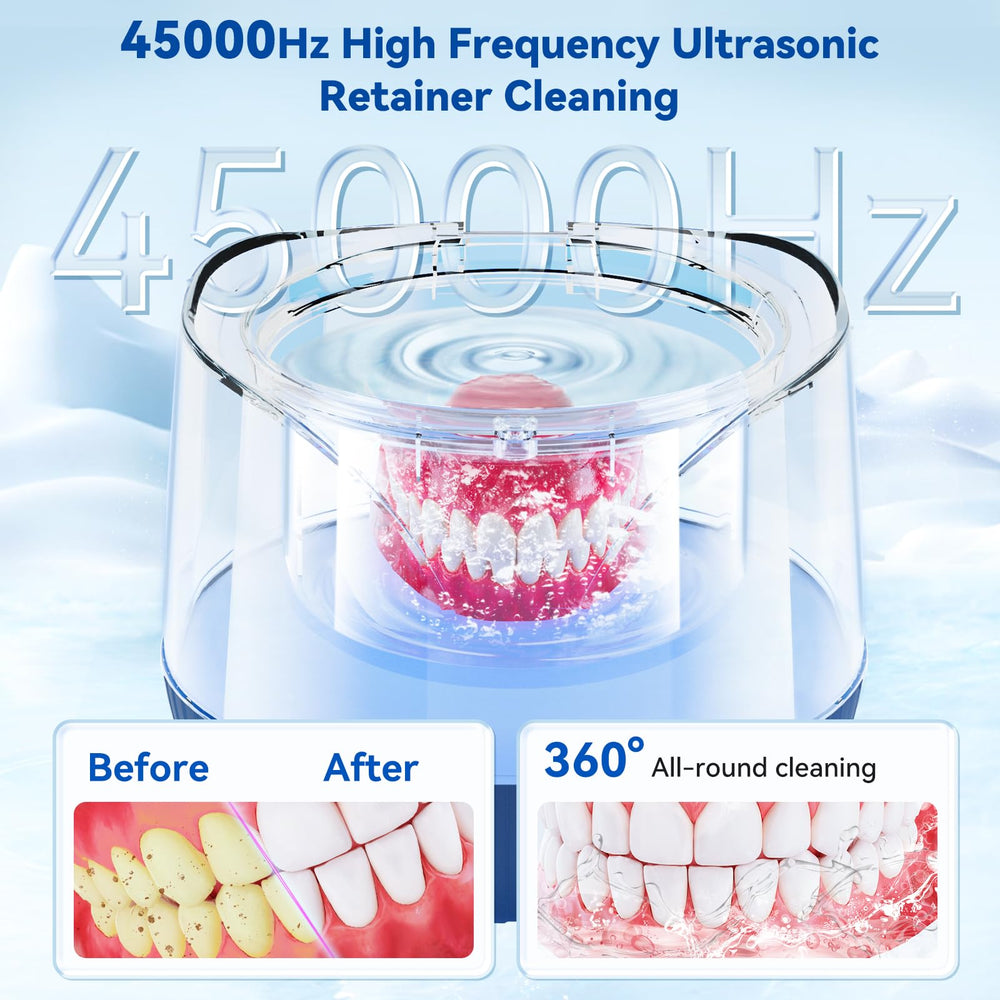 Blue ultrasonic cleaner with 200ml water tank - side view