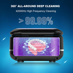 Close-up of ultrasonic cleaning chamber and 42kHz label