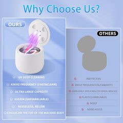 Denture, retainer, and braces being cleaned in the device