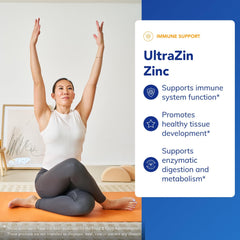 Close-up of UltraZin Zinc product label showing ingredients and dosage