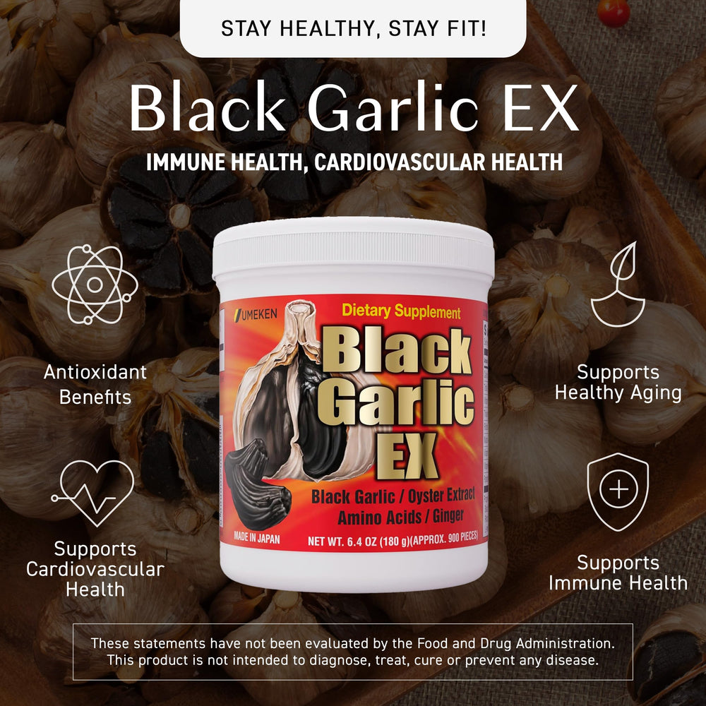 Ingredients include Vitamin B and allicin in Black Garlic EX