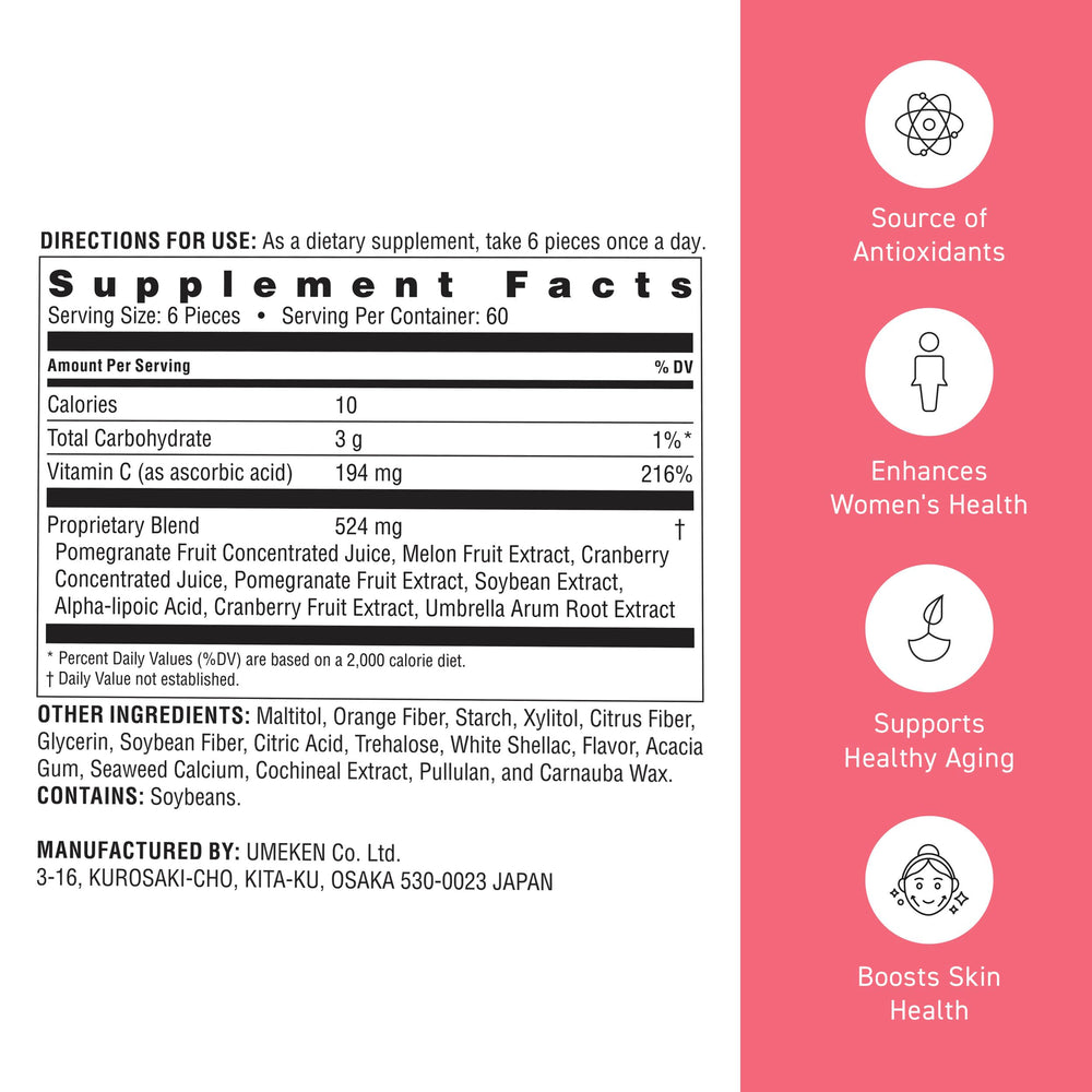 Chewable pomegranate supplement with natural vitamins and minerals