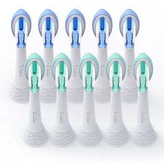 Umisr 10-pack replacement brush heads for Philips Sonicare with hypoallergenic soft bristles for sensitive teeth and gums.