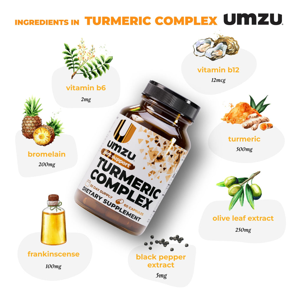 Concept image of joint comfort with turmeric, ginger and black pepper