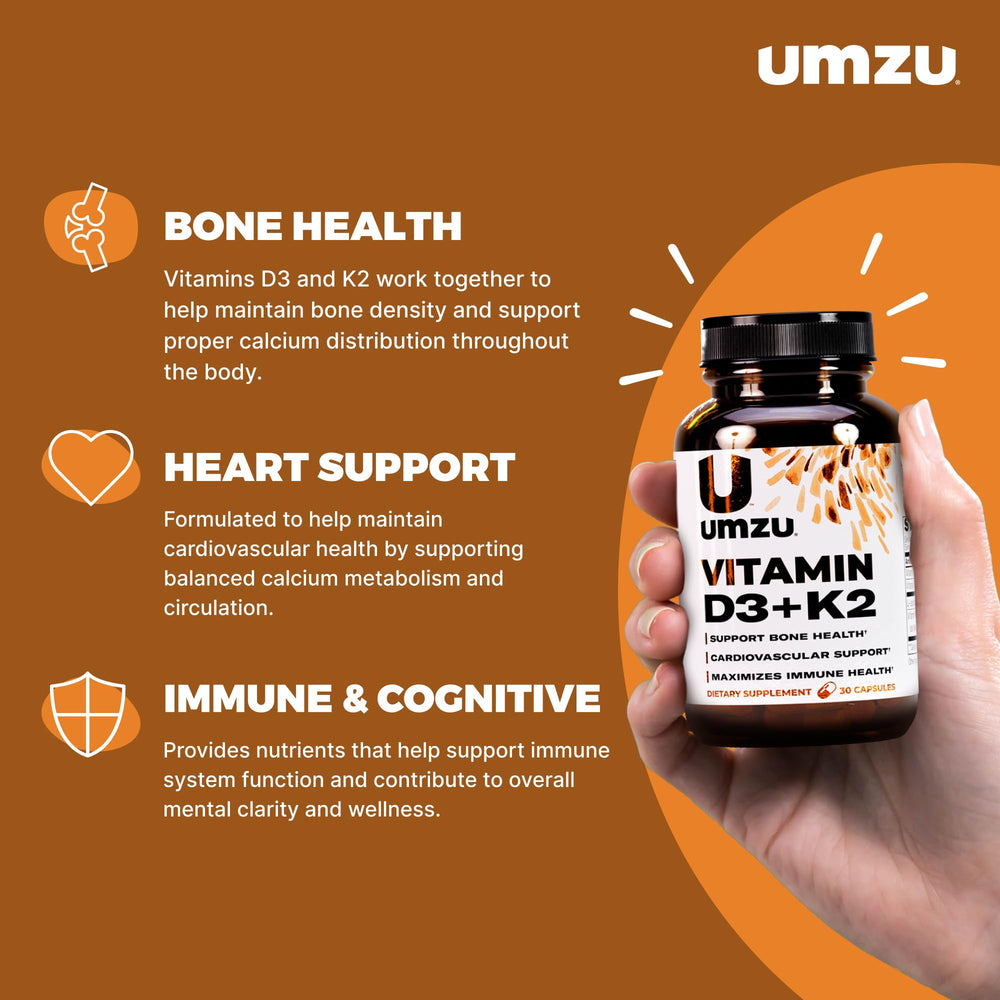 Back label of UMZU Vitamin D3 + K2 bottle