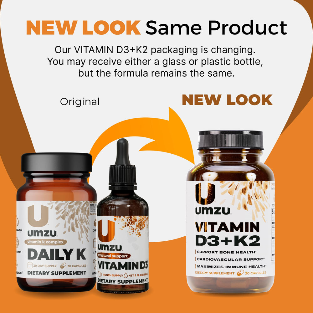 UMZU Vitamin D3 + K2 packaging on wooden background