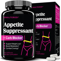 UNALTERED Appetite Suppressant for Women bottle demonstrates cravings control with easy-to-swallow capsules.