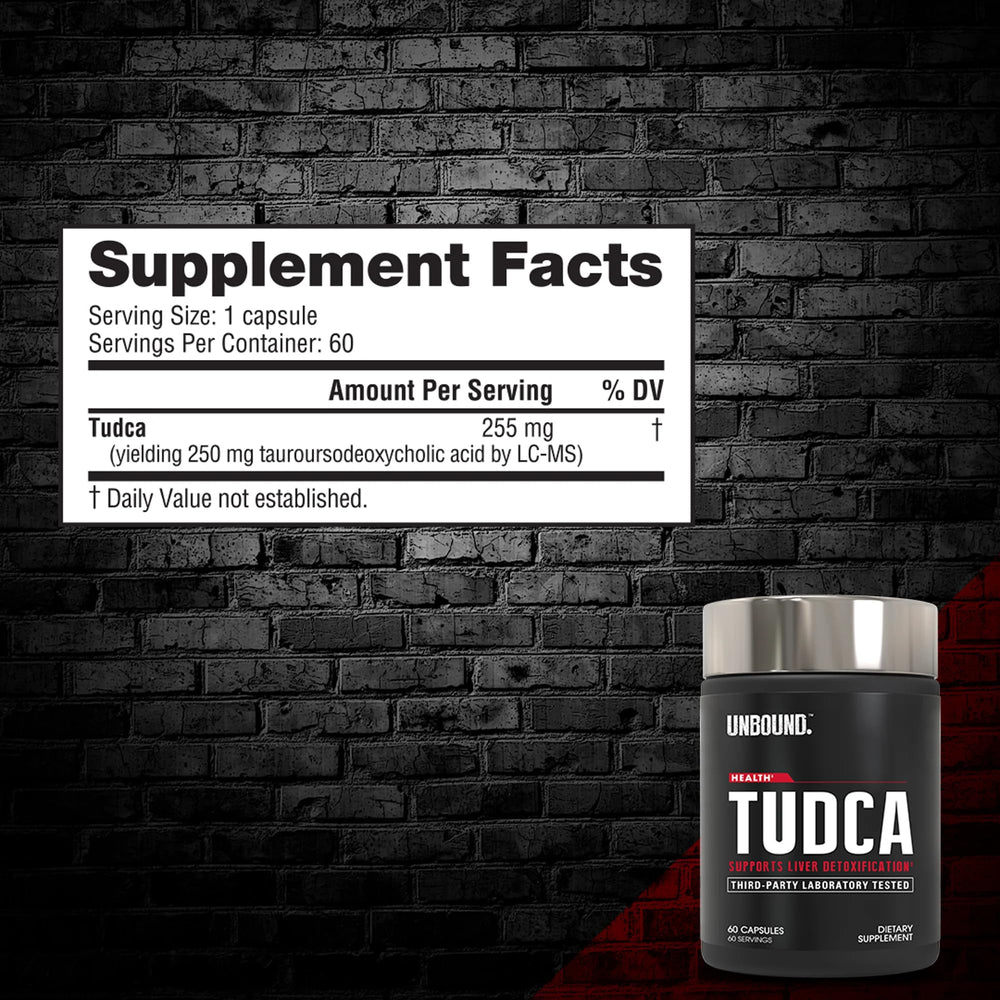 Close-up of Tudca product label showing information