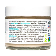 Ingredient highlights: mineral clay, sea salt, peppermint essential oil in toothpaste