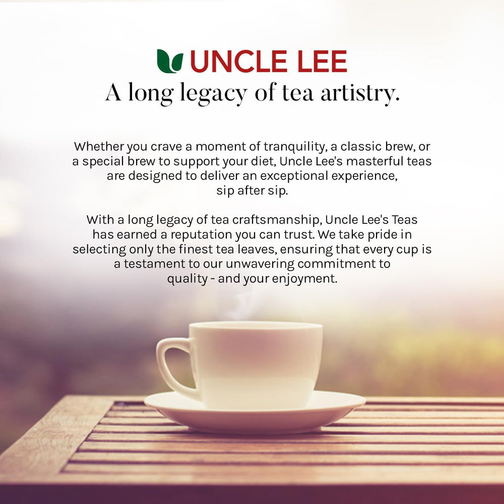 Uncle Lee's Digestive ritual with caffeine-free herbal blend.