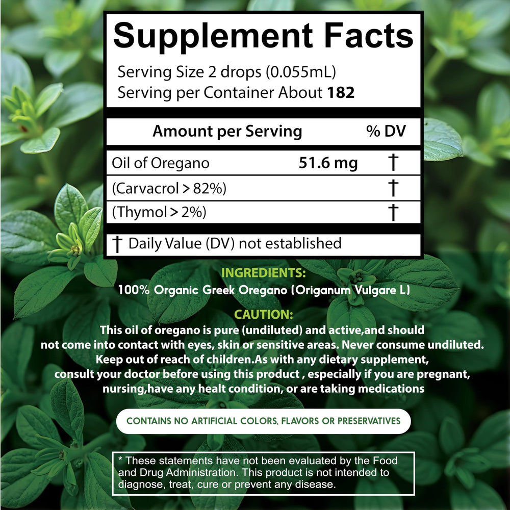 Undiluted, additive-free oregano oil suitable for dilution or cooking