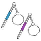 Blue and purple 3-in-1 eyeglass screwdriver set with keychain