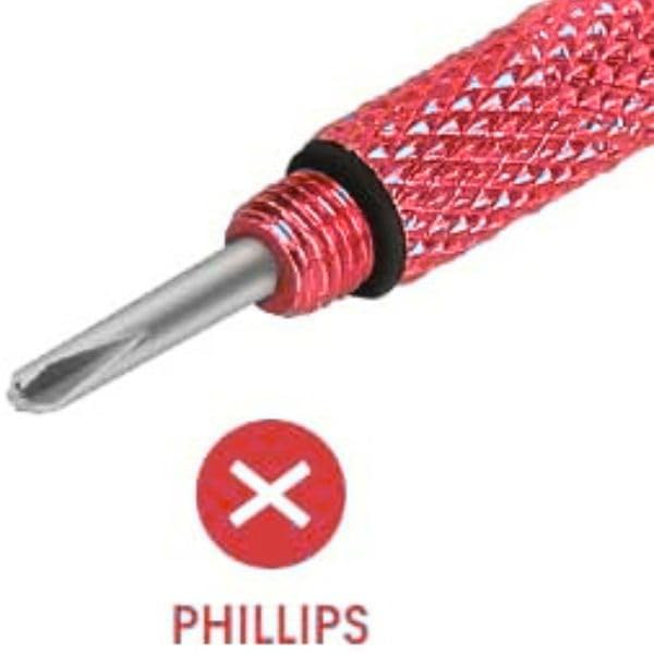 Compact red eyeglass repair tool attached to keys