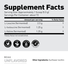 Unflavored BCAAs 5g per serving, plant-based