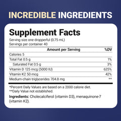 Unflavored liquid D3 K2 drops in glass vial