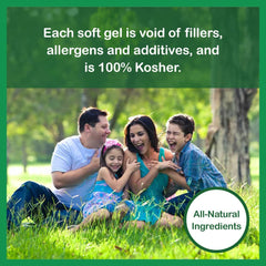 Softgel capsules displayed to illustrate product form