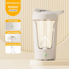 USB charging port on white protein shaker bottle