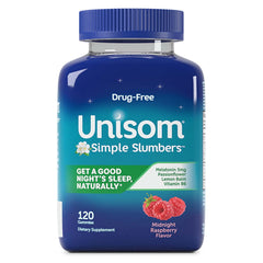 Unisom Simple Slumbers Midnight Raspberry melatonin gummies bottle front