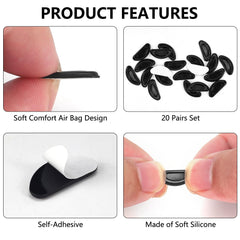 Nose pads attached to eyeglasses showing universal fit