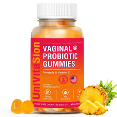 UniVitaSion Vaginal Probiotics Gummies bottle with pineapple flavor and 50B CFUs