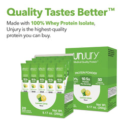 Unjury Lemon Lime shake in glass demonstrating versatile beverage mix