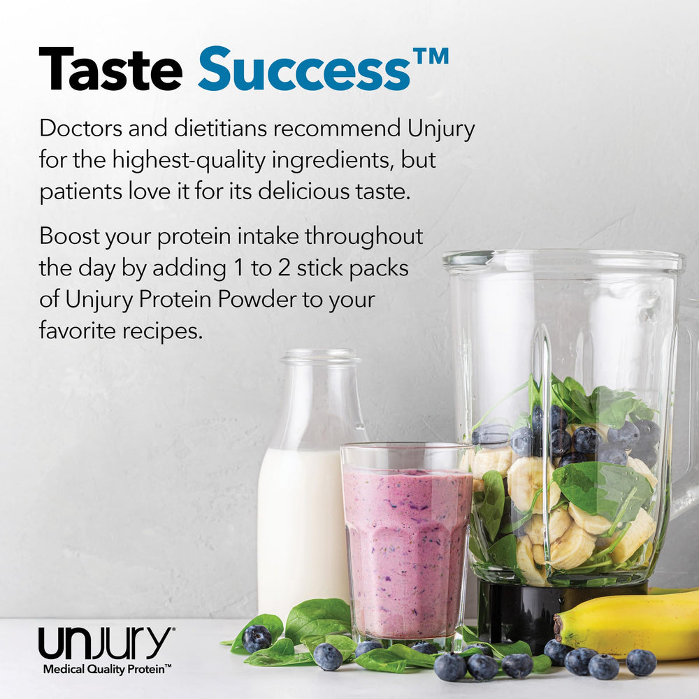 Unjury Variety powder in cup, versatile for beverages and recipes.