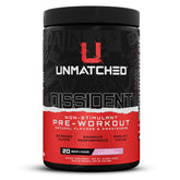 Unmatched Dissident Pink Lemonade non-stim pre-workout powder scoop