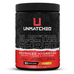 Unmatched Electrashred bottle highlights non-stim hydration for steady energy and recovery.