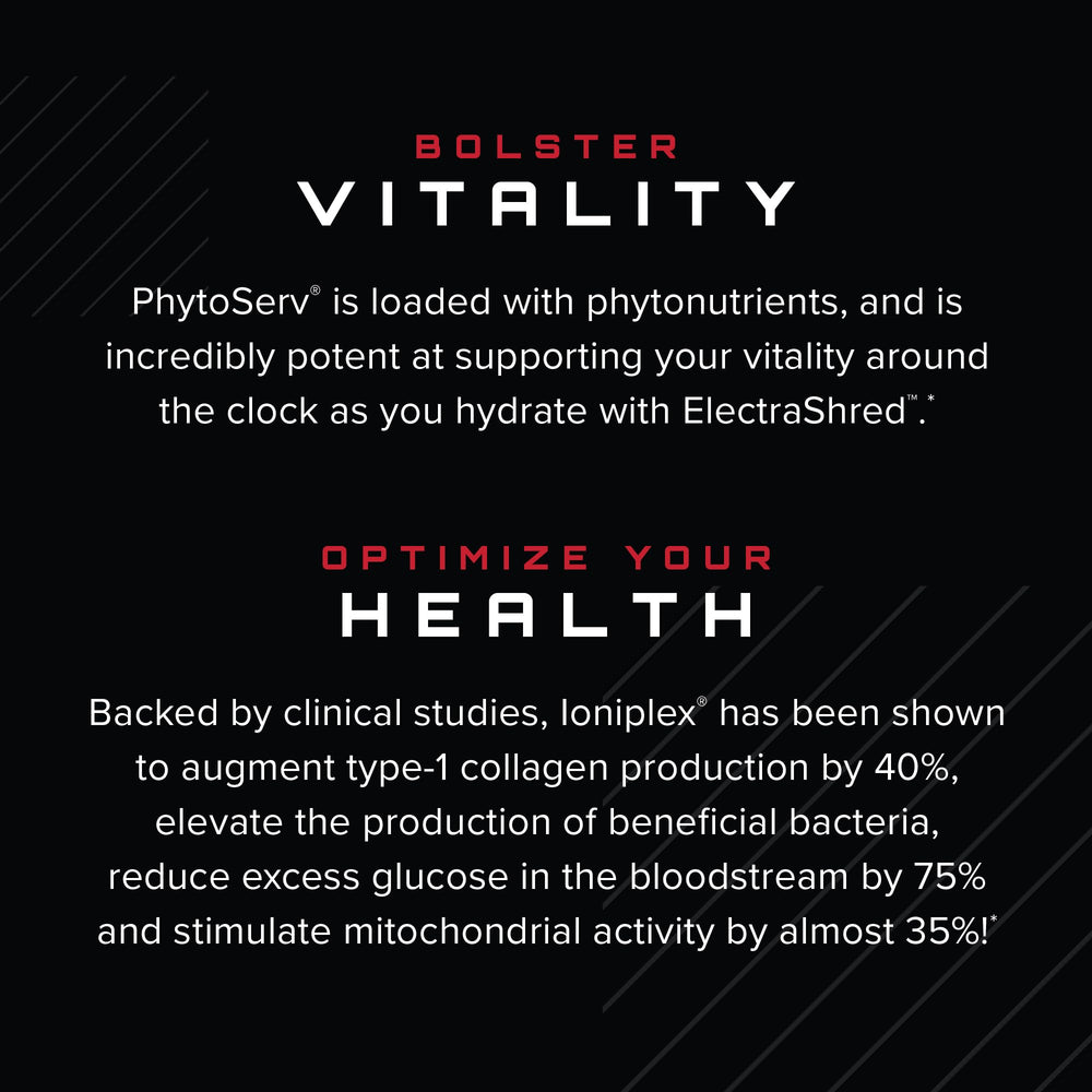Unmatched Electrashred ingredients pack highlights PhytoServ phytonutrients boosting vitality.