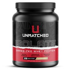 Unmatched Isolate grass-fed whey protein powder in vanilla flavor