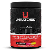 Unmatched Outlier Raspberry Yuzu powder bottle with a flavorful energy boost.