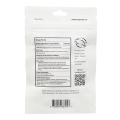 Re-sealed packet standing upright on bathroom counter