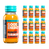 Unrooted Good Energy Shot bottle front with turmeric blend for a natural energy lift