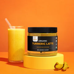 Unsweetened turmeric latte powder in beverage preparation