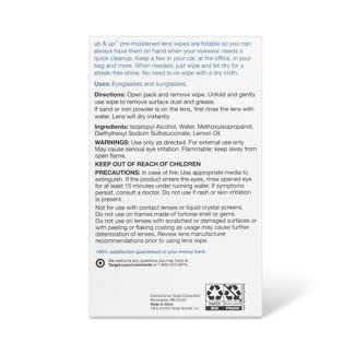 Pre-moistened wipes for cleaning plastic and glass lenses