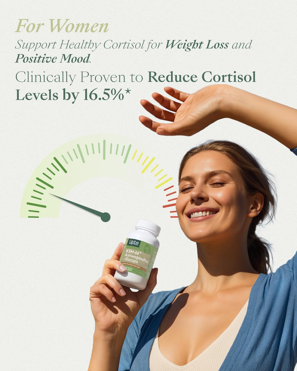 Back of Upbe Ashwagandha bottle with ingredients and certification