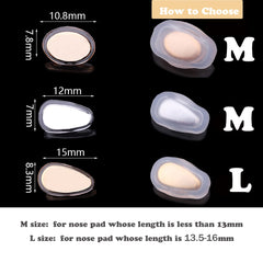 Nose pads slipped onto eyeglasses showing anti-slip fit