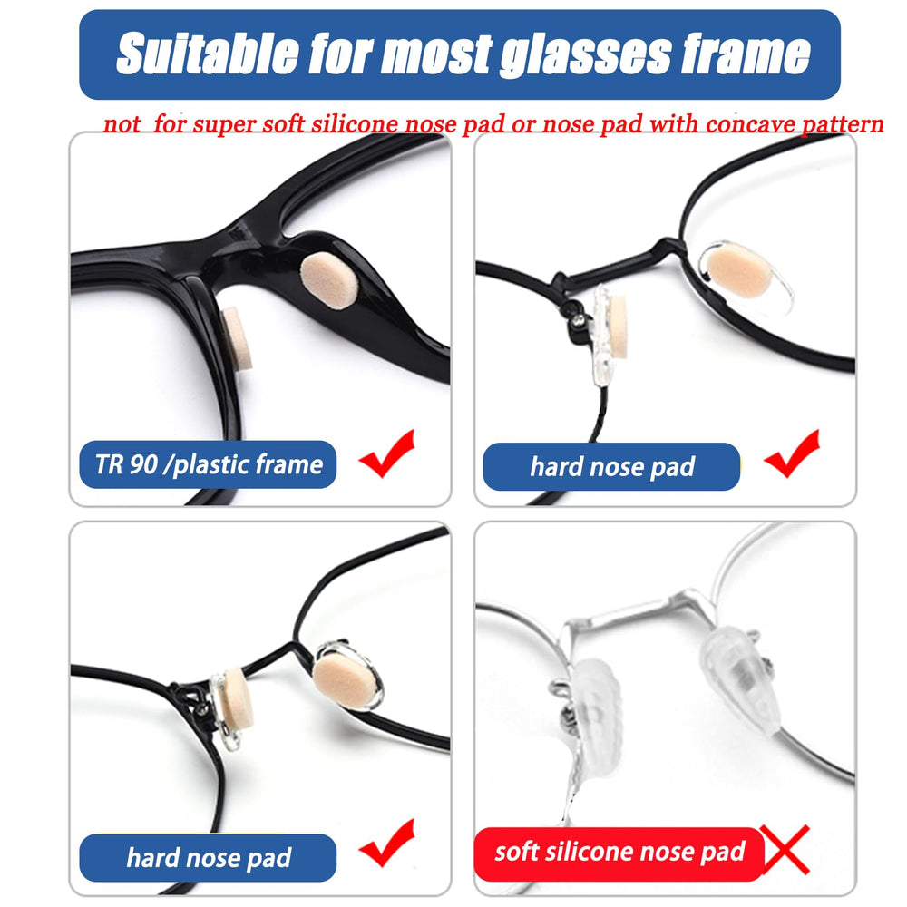 Nose pads installed on a pair of glasses showing adhesive backing