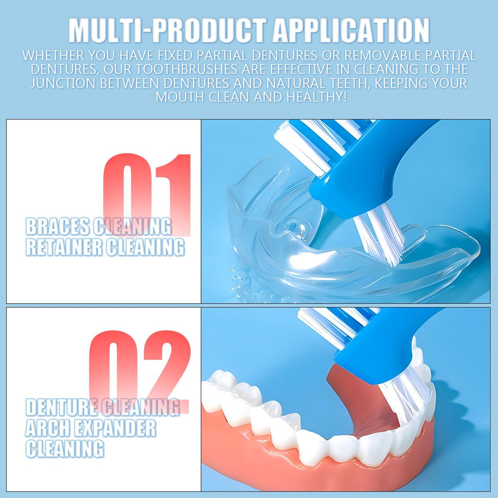 Soft nylon bristles clean dentures without scratching