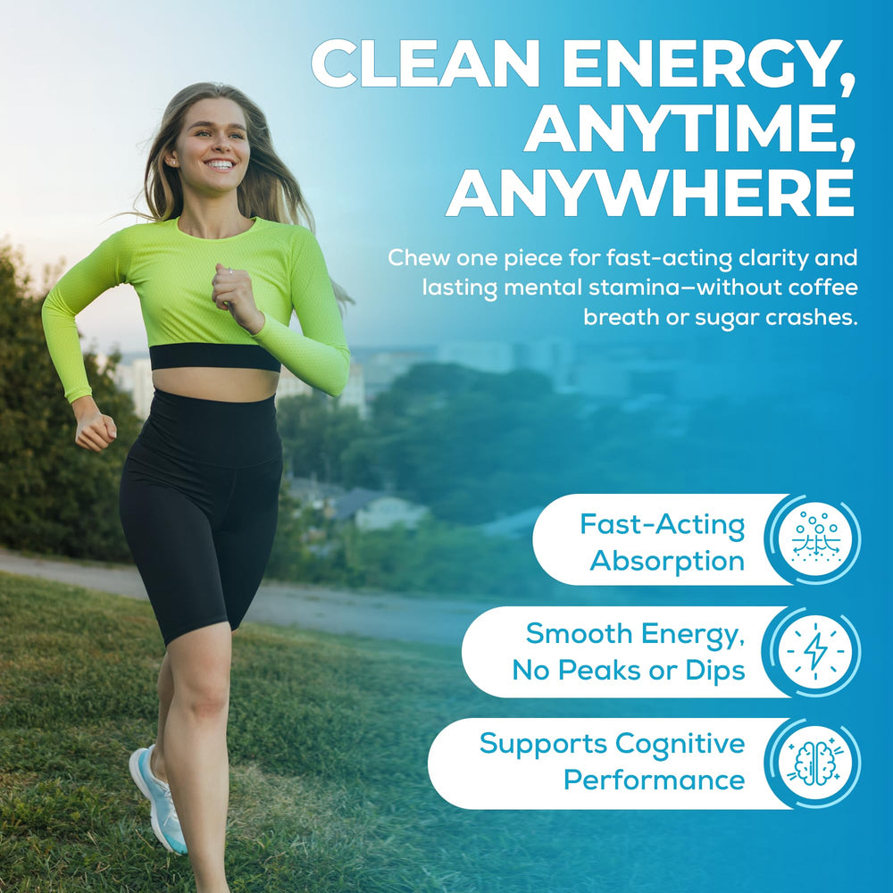 Single UPLIFE Energy Gum piece being chewed for smooth, jitter-free focus.