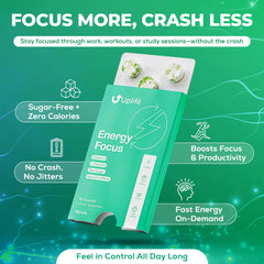 UPLIFE Energy Gum on shelf beside water, a clean energy option.